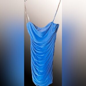 Elegant Blue Draped Dress